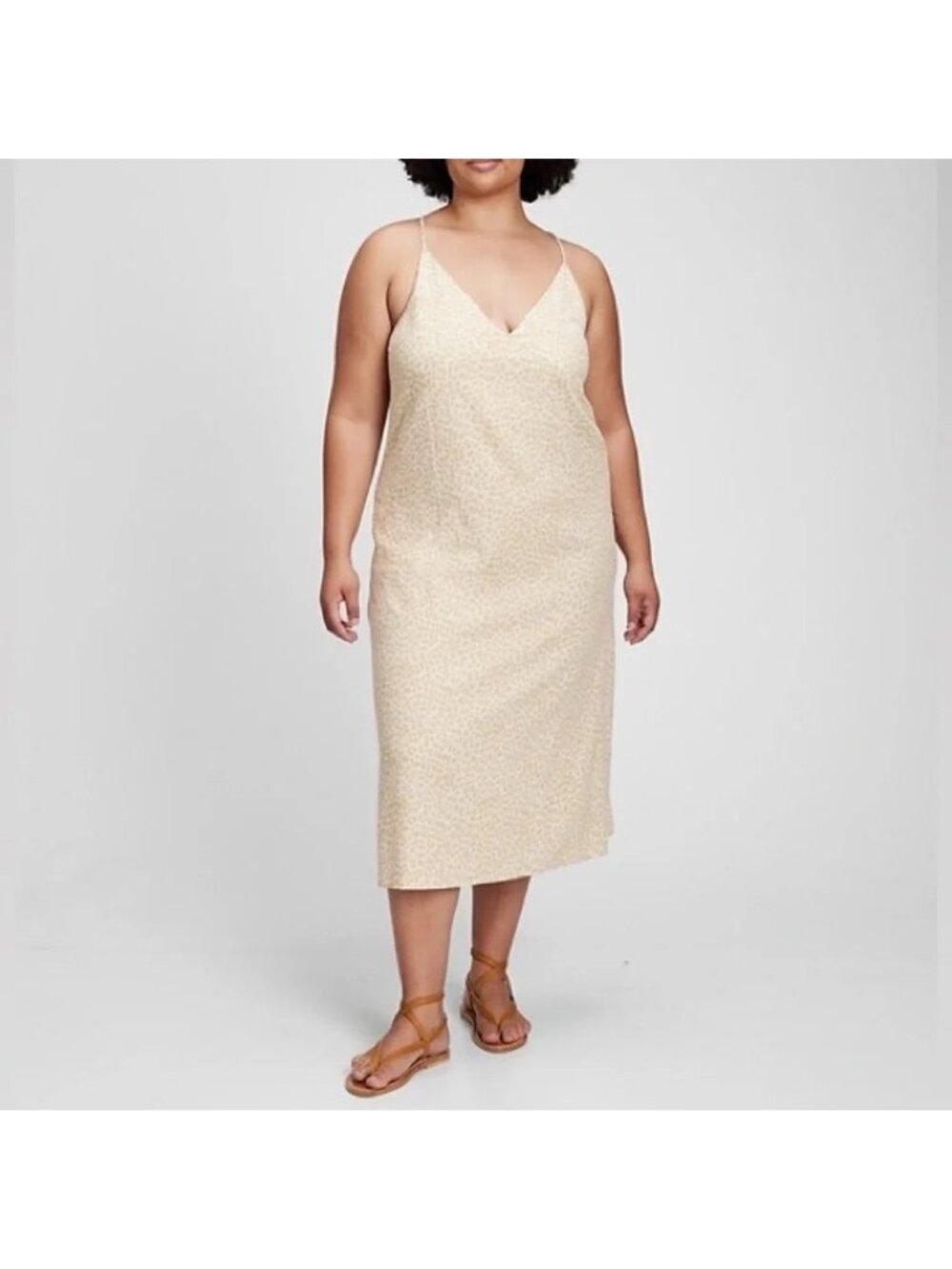 NEW Gap Beige Leopard Print Linen Blend Midi Dress -18